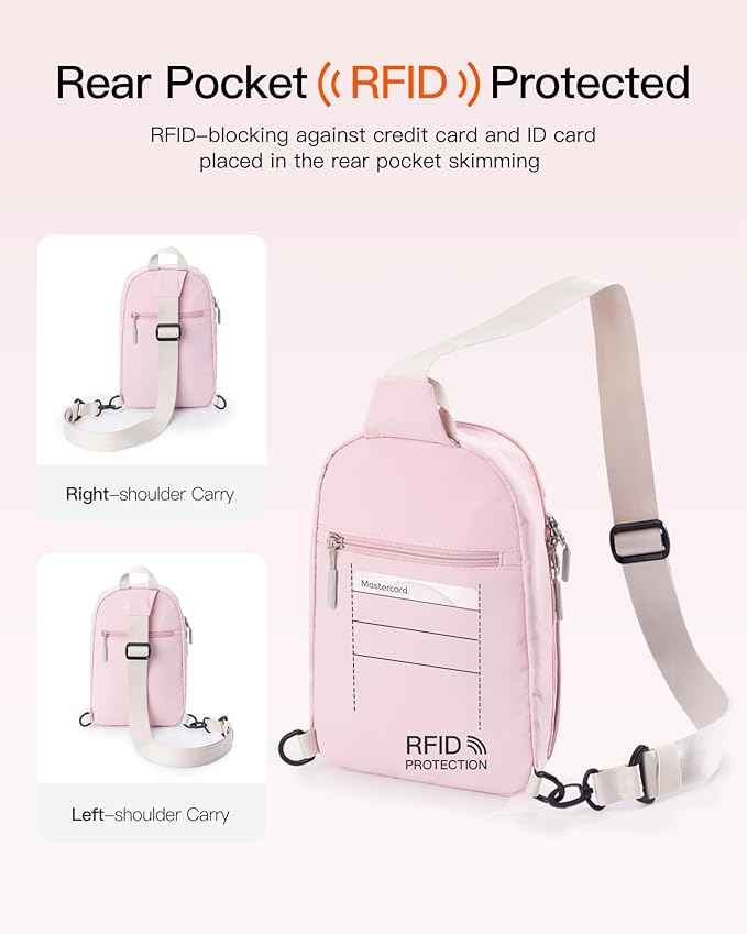 Inateck Sling Bag X-Row with RFID Blocking, Spacious Crossbody Shoulder Chest Everyday Carry Bag with Quick-adjust Strap, Water-resistant Sling Backpack for Men, Women, Travel, Cycling, Hiking, Pink
