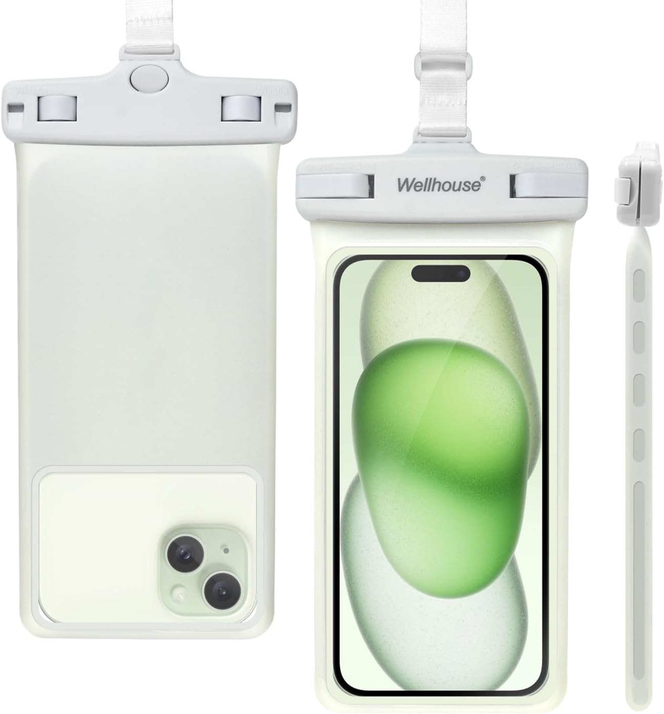 wellhouse Waterproof Phone Pouch, Waterproof Phone Case for iPhone 16 15 14 13 12 Pro Max XS Samsung, IPX8 3D Cellphone Dry Bag Beach Essentials (1 Pack - Luminous White7.0, 7 inch)
