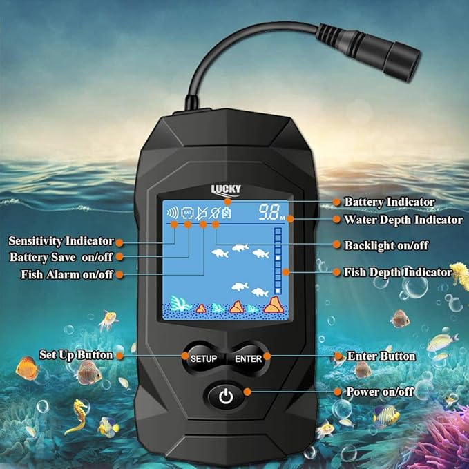 LUCKY Portable Fish Finders Wired Transducer Kayak Fish Finder Kit Portable Depth Finder LCD Display for Kayak Boat Ice Fishing