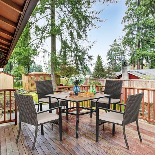 Wicker Patio Dining Chairs Set of 4 with Removable Cushions
