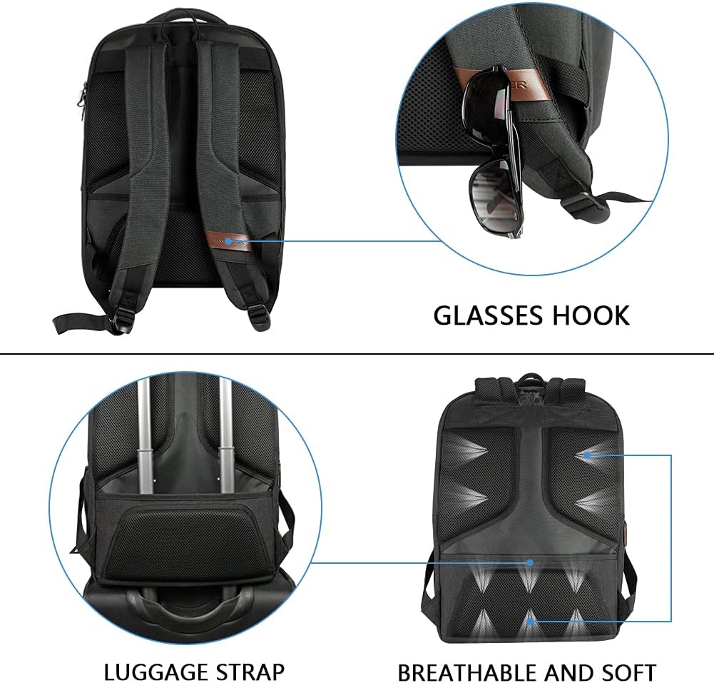 KROSER Laptop Backpack Large Computer Backpack Fits up to 17.3 Inch Laptop with USB Charging Port Water-Repellent Travel Backpack Casual Daypack for Business/College/Women/Men-Charcoal Black - Roamly