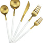 White Handle Matte Gold Silverware Set,Gugrida 5-Piece 18/10 Stainless Steel Satin Finish Flatware Set,Kitchen Utensil Set,Tableware Travel Cutlery Set for Camping Office Lunch, Dishwasher Safe