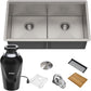 KRAUS Kore™ Workstation 33-inch Undermount 16 Gauge Double Bowl Stainless Steel Kitchen Sink with Accessories (Pack of 8) with WasteGuard™ Continuous Feed Garbage Disposal, KWU112-33-100-75MB