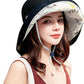 Women Wide Brim Sun Hats Metal Wired Edge Summer UV Protection Beach Fishing Hat for Hiking Garden Travel Chin Strap