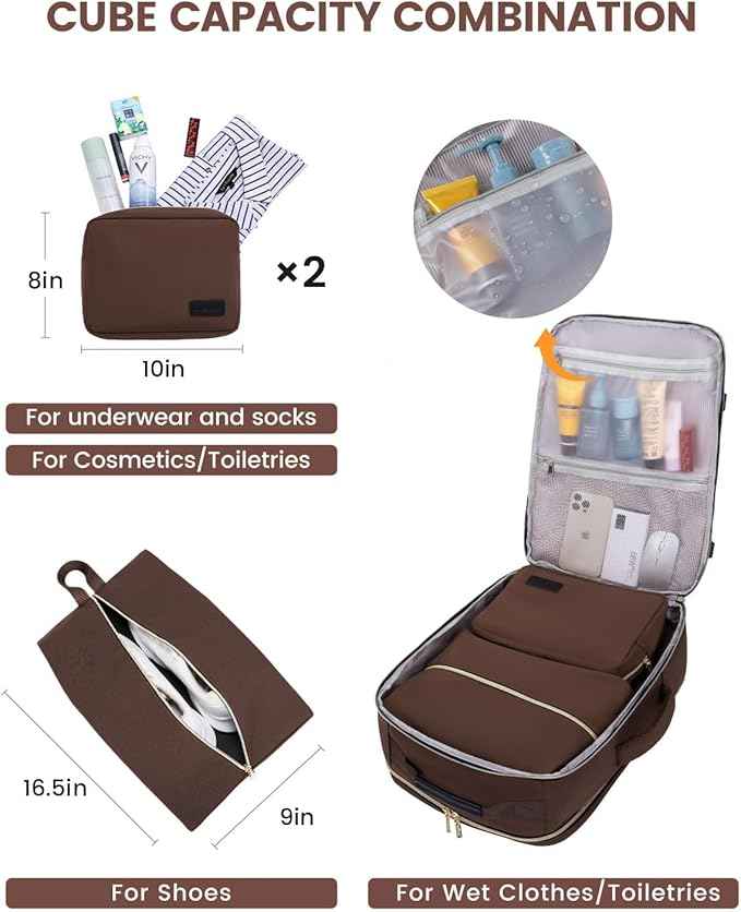 LOVEVOOK 40L Travel Backpack for Women & Men, Airline Approved Carry On Luggage with 3 Packing Cubes, TSA Overnight Bags, Waterproof Personal Item Bag, Weekender Essentials Backpacks fits 17" Laptop