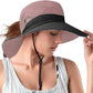 Rosoz Ponytail Sun Bucket Hats for Women UV Protection Foldable Mesh Wide Brim Hiking Beach Fishing Summer Safari