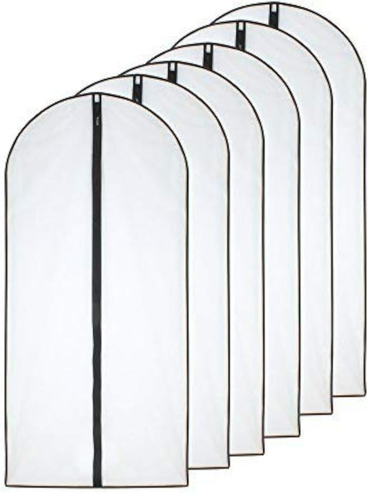 Garment Bag (Set of 6) Plastic Garment Bags with Zipper Hanging Clothes Cover Dress Bag for Suits, Coats Closet (24'' x 40'', Black)