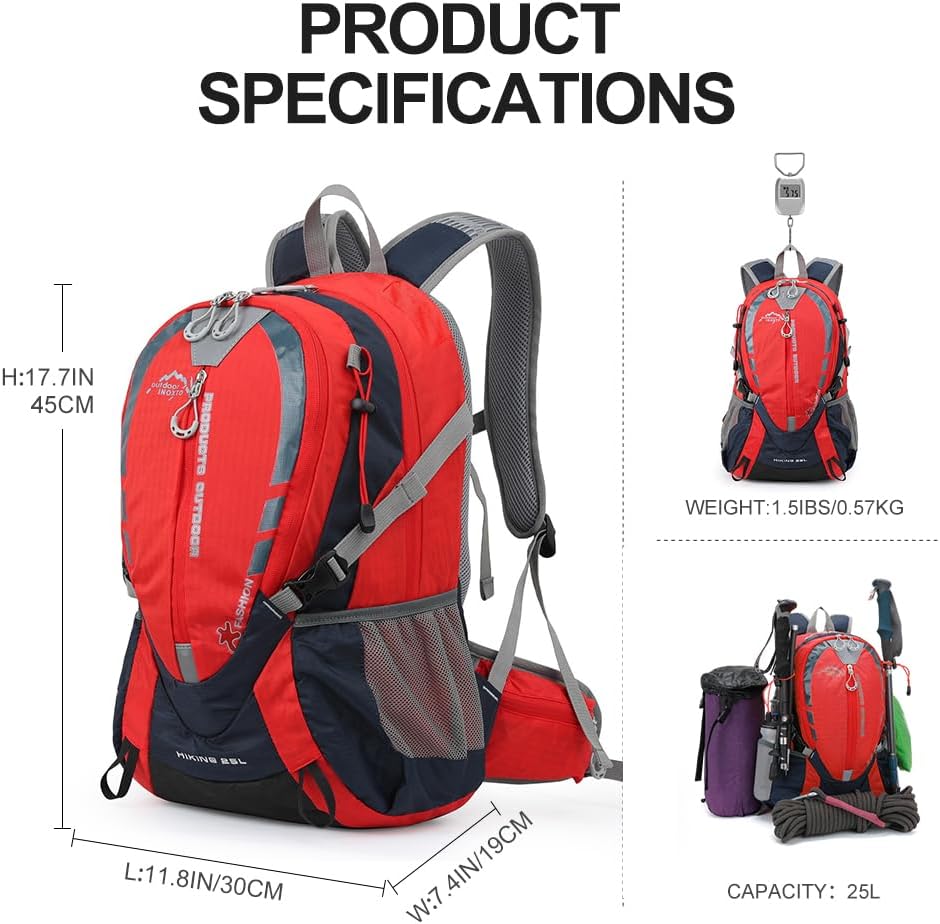 INOXTO Small Hiking Backpack with 2L Water Bladder and Waterproof Rain Cover, 25L Hydration Daypack for Travel, Cycling, Camping, Outdoor - Roamly