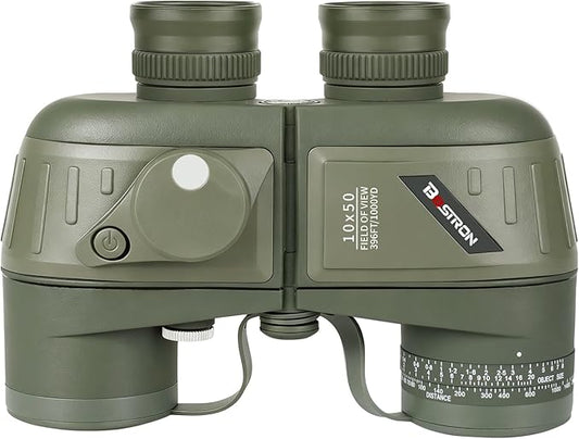 10X50 Waterproof Fogproof Military Marine Binoculars w/Internal Rangefinder & Compass, Marine Binoculars for Adults with BAK4 Prism FMC Lens for Navigation Bird Watching Hunting