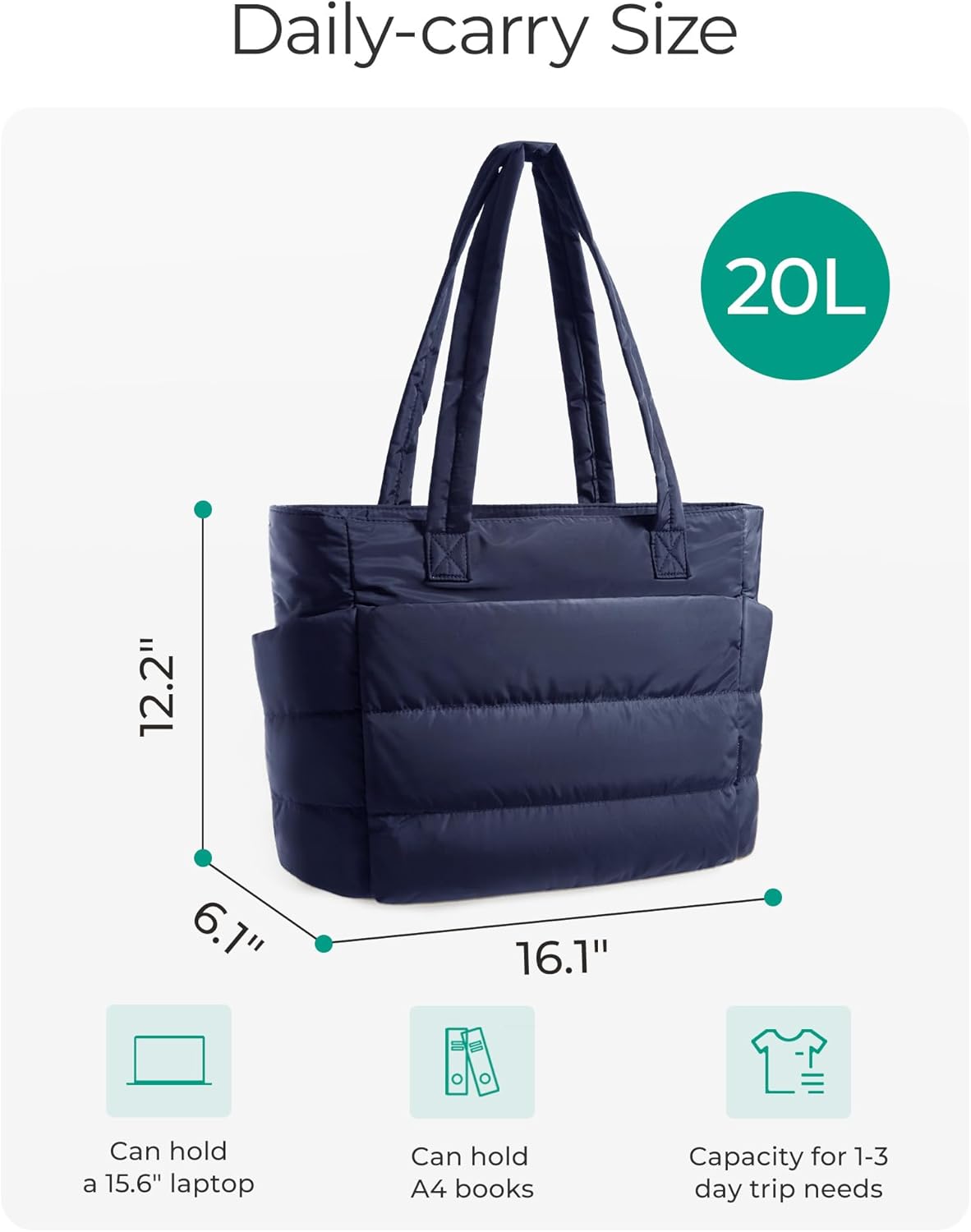 BAGSMART Tote Bag for Women, Lightweight Puffy Tote Bag with Compartments Shoulder Bag Handbag for Travel, Work, Gym,