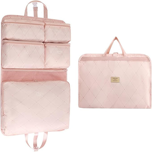 7-in-1 Travel Storage Bag, Foldable Hanging Packing Cube with Compartments for Clothes, Pink