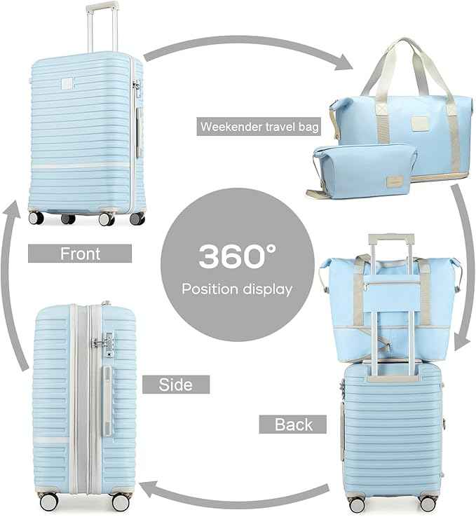 Joyway Luggage Set 3 Piece Suitcase Sets with Spinner Wheel,Hardside Expandable Travel Laggage with TSA Lock (13/20/24/28 Lightblue brown