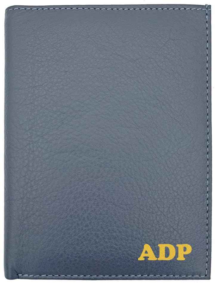 Deluxe Personalized Monogrammed Grey RFID Leather Passport Wallet