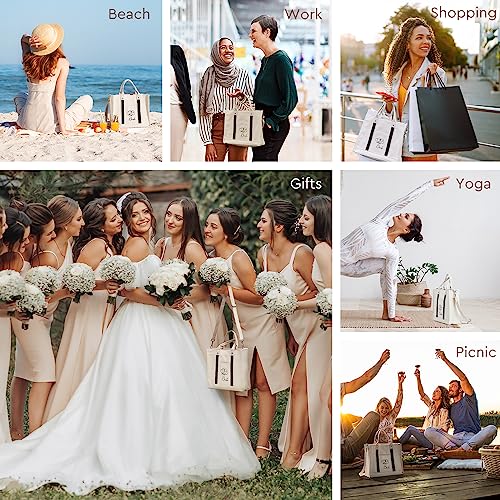 BRIDAL Canvas Bride Tote Bag Bridesmaid Tote Bags With Pockets Zippers