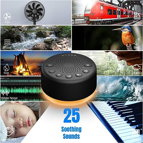 Sound Machine Easysleep White Noise Machine with 25 Soothing Sounds and Night Lights with Memory Function 32 Levels of Volume and 5 Sleep Timer Powered by AC or USB for Sleeping Relaxation