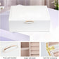 Small Jewelry Organizer for Women, 2-Layer Travel Jewelry Box with Portable Case, Necklace Ring Storage for Dresser, Girls Teens Gifts (White)