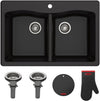 KRAUS Forteza 33-inch Drop in/Undermount 50/50 Double Bowl Granite Kitchen Sink in Black, KGD-52BLACK