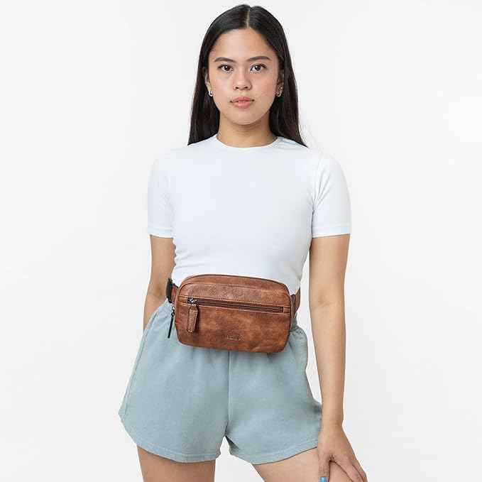 2L Fanny Packs Everywhere Belt Bag Small Fashion Crossbody Waist Pack Faux Leather Waterproof Sling Chest Bag For Women Trendy Brown
