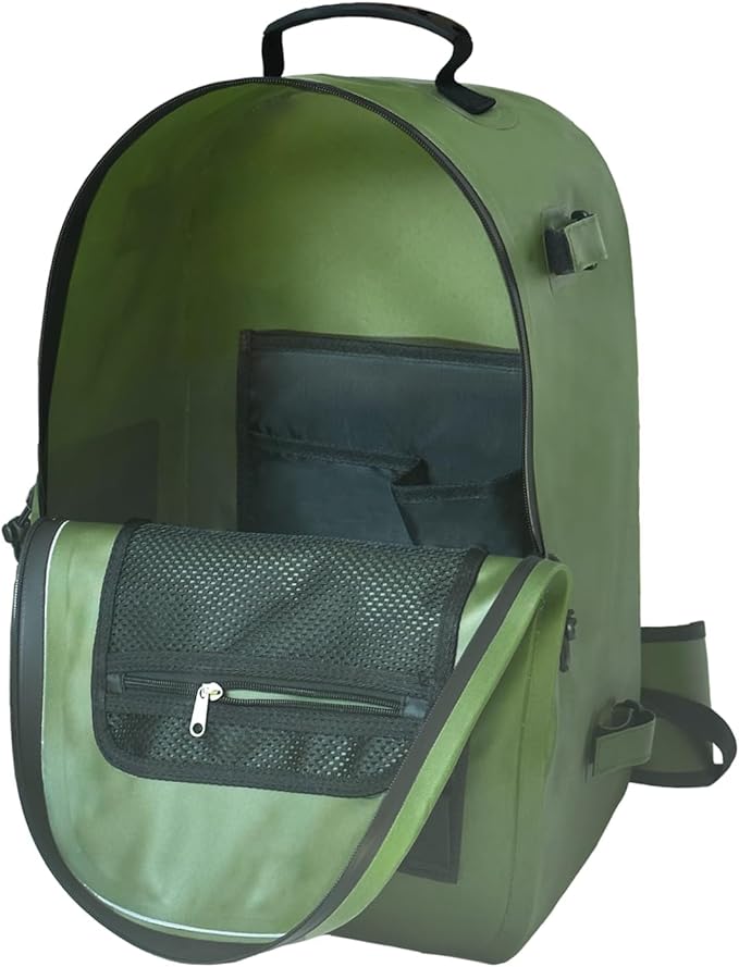 Buffalo Gear 26L Waterproof Fishing Tackle Backpack with Rod Holder, Fly Fishing Gear Storage Bag for Outdoor Angling