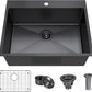 25x22 Inch Black Drop In Kitchen Sink, 25 Inch Gunmetal Black Kitchen Sink Top Mount 18 Gauge Stainless Steel Single Bowl Deep KitchenSink With Grid Handmade KitchenSink Drop In