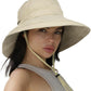 Sun Hats for Women Gardening Hat Wide Brim Ponytail Beach Sun Protection Breathable Cotton Summer Hat with Fold-Up Brim