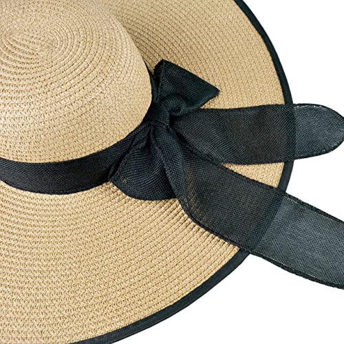 Womens Bowknot Straw Hat Foldable Beach Sun Hat Roll up UPF 54+
