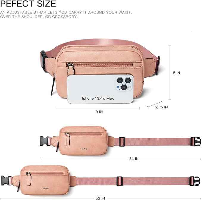 2L Fanny Packs Everywhere Belt Bag Small Fashion Crossbody Waist Pack Faux Leather Waterproof Sling Chest Bag For Women Trendy Pink