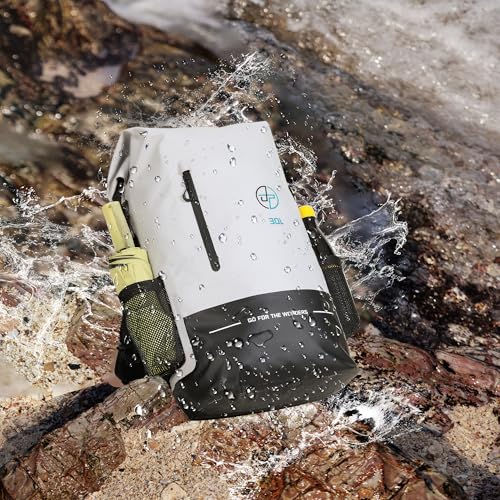 Waterproof Dry Bag 30L Boating Backpack for Travel Hiking Camping Bags for Kayaking Hiking Waterproof Bags Swimming Floating Submersible Dry Bag Grey&White