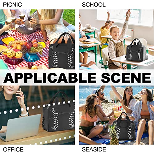 Fashion Baseball Cool Black Insulated Lunch Tote Bag Sport Softball Ball Print Reusable Cooler Lunch Box with Shoulder Strap for Women Men Work Picnic School Beach (multi 8)