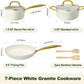 Pots and Pans Set Non Stick, 7 Piece White Granite Induction Cookware Set, Nonstick Kitchen Cooking Set with Gold Handle and Utensil, Oven Safe (PFOS, PFOA Free)