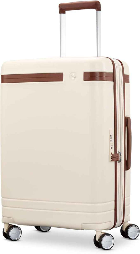 Virtuosa Hardside 21 Inch Carry On Luggage - Airline Approved with 360° Spinner Wheels, RightHeight™ Adjustable Handle - Zippered WetPak™ - TSA Lock - Expandable Light Polycarbonate Shell - Off White