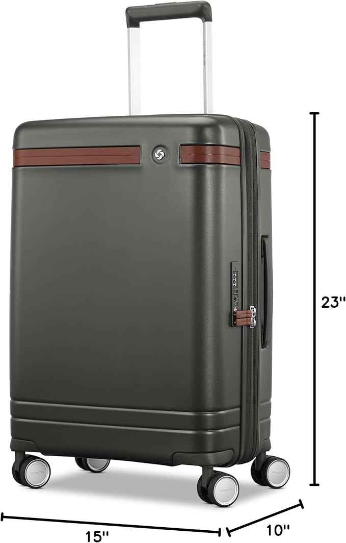 Virtuosa Hardside 21 Inch Carry On Luggage - Airline Approved with 360° Spinner Wheels, RightHeight™ Adjustable Handle - Zippered WetPak™ - TSA Lock - Expandable Light Polycarbonate Shell - Pine Green