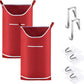 Hanging Laundry Hamper Bag Behind Door Hampers for Laundry Hanging Save Space Zipper Laundry Hamper Door Hanging with 2 PCs Stainless Steel Hooks Suction Hooks for Wall/Bathroom (Red-2Pack)
