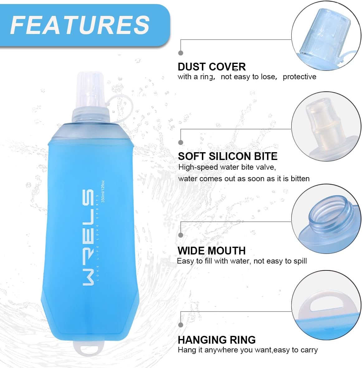 200ml/350ml/500ml Collapsible Soft Flask,BPA Free Folding Soft Water Bottle with Hanging Ring,Lightweight TPU Hydration Flask for Running Marathon Cycling Hiking