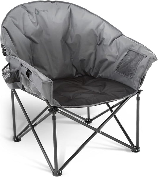 ARROWHEAD OUTDOOR Oversized Heavy-Duty Club Folding Camping Chair with Pocket, Cup Holder, Portable, Padded, Moon, Round, Saucer, Supports 330lbs, Carrying Bag