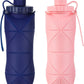 Silicone Collapsible Water Bottles,Lightweight Reusable Leakproof For Traveling Camping Hiking Cycling Sports Outdoor,Foldable Portable Travel Water Bottle 600ML Dark Blue And Pink 2Pack.