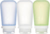 humangear GoToob+ 3-Pack (Large) | Refillable Silicone Travel Bottle | Locking Lid | Food-Safe Material, Clear/Green/Blue, Large (3.4 fl.oz.; 100ml)
