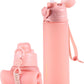 TakeToday Collapsible Water Bottles 20oz, Leak Proof, BPA-Free, Foldable Silicone Travel Water Bottle with Straw Strap for Cycling, Hiking, Outdoors