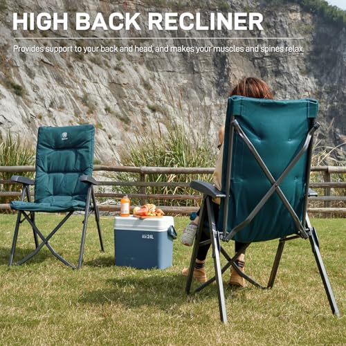 Folding Camping Recliner Chair Fully Padded with Adjustable High Back Support Portable for Adults Patio Reclining Chair Green