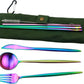 Gugrida Reusable Travel Utensils, 7 Piece Portable 304 Stainless Steel including Knife Fork Spoon Chopsticks Cleaning Brush Straws Portable Pouch, Eco-friendly Camping Silverware Set, Dishwasher Safe