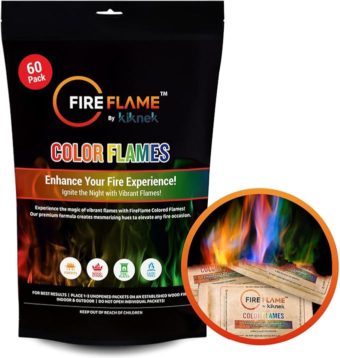 Fireflame Fire Color Changing Packets - Magic Colorful Fire Flames - 60 Pack - for Outdoor FirePit, Fireplace, Bonfire, Campfire, Camping Accessories for Kids & Adults