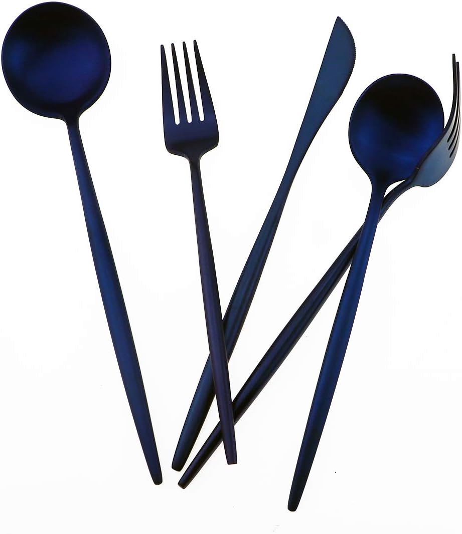 Gugrida 20-Piece 18/10 Stainless Steel Flatware Silverware, Luxury Dinnerware Set Travel Cutlery Tableware Include Knife Fork Spoon Service for 4,Healthy & Eco-Friendly Dishwasher Safe (Blue Matte)