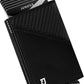 Jenoss Smart Wallet For Men: Full Grain Leather, Handcrafted, Slide Metal Pop Up Case, Slim RFID Blocking Credit Card Holder, Minimalist Compact 12 Cards Slot Organizers ID Money Clip (Black & Carbon)
