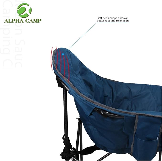 ALPHA CAMP Oversized Camping Chairs Padded Moon Round Chair Saucer Recliner with Folding Cup Holder and Carry Bag