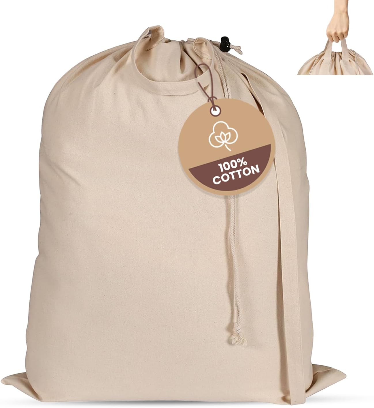 LFH Home Cotton Canvas Large Laundry Bag with Handle, Heavy Duty Drawstring Closure Washable Laundry Bags School Travel, Home, Hotel, College Dorm, Organizer Sack, Toys Clothes 20x30-Natural