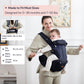 BabbleRoo Grow Carrier – 6-in-1 Baby Carrier with Hip Seat, Ergonomic, Cozy & Adjustable Toddler Carrier 7-50 lbs with Hip & Lumbar Support, Hood for Sun Protection, Newborn to Toddler, Navy Hearts