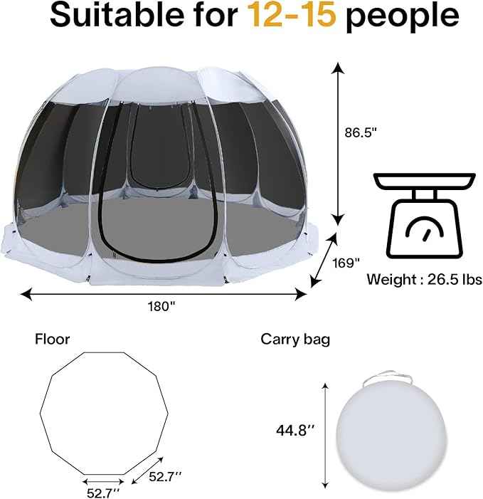 Alvantor Pop Up Screen House Gazebo with Mosquito Netting, Instant UV Resistant Sun Shelter for Patio & Backyard, Portable Canopy Tent for 2-10 Person