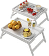 Bed Tray Table with Folding Legs,Bamboo Breakfast in Bed for Kitchen Serving Tray,Sofa,Eating,Used As Laptop Desk Snack Tray 2 Pack (White)