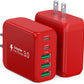 50W USB C Wall Charger, 2Pack 5-Port C Charger Fast Charging Block PD Power Adapter +QC 3.0 Multiport Type C Box Brick Cube USB A Wall Plug for iPhone 16/15/14/13 Pro Max, iPad,Samsung Galaxy(Red) - Roamly