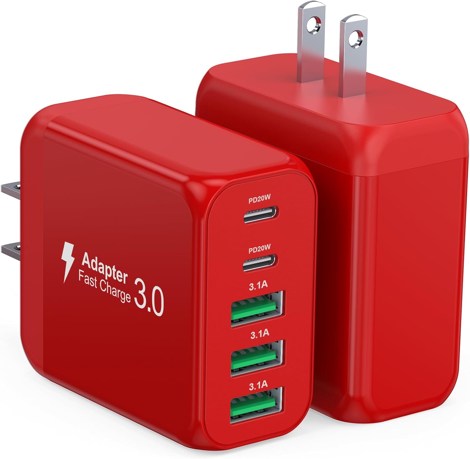 50W USB C Wall Charger, 2Pack 5-Port C Charger Fast Charging Block PD Power Adapter +QC 3.0 Multiport Type C Box Brick Cube USB A Wall Plug for iPhone 16/15/14/13 Pro Max, iPad,Samsung Galaxy(Red) - Roamly